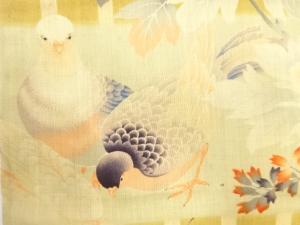 アンティーク　鳩に牡丹模様昼夜帯